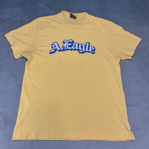 Vintage American Eagle Y2K Skater Grunge Embroidered Yellow T Shirt Men's Large